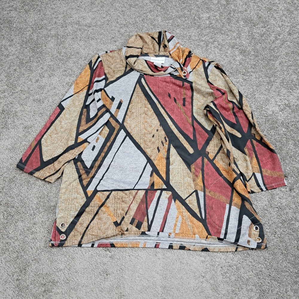 Alfred Dunner Womens Medium Geometric Abstract Cowl Neck 3/4 Sleeve Top Rust
